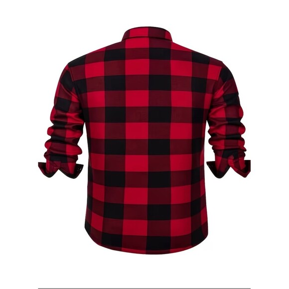 Men's Shirt Jacket XXL Red & Black Buffalo Plaid Fleece Lined Winter Hiking - Picture 4 of 15